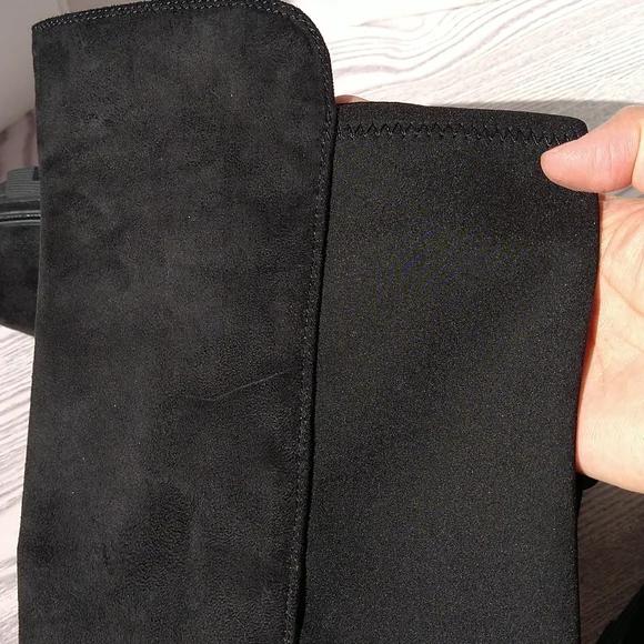 Unisa Black Tall Knee Faux Suede Boots Slip-On Elastic Stretch Back Sz 8M - Picture 12 of 16